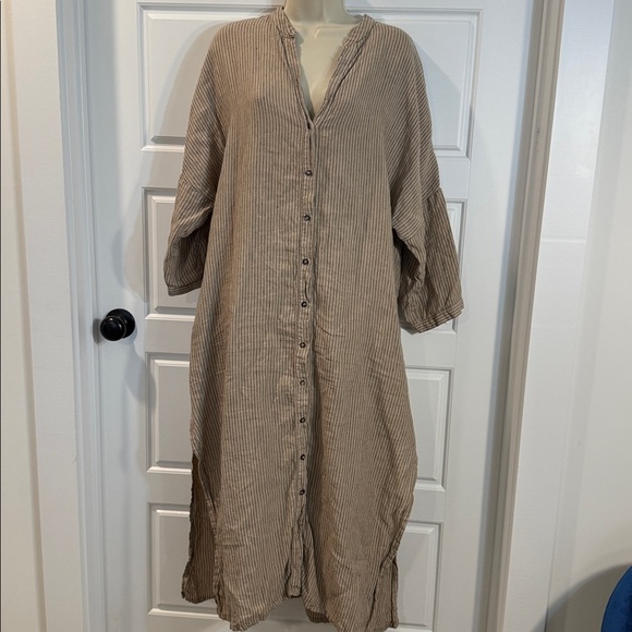 SAUTHS linen maxi dress in almond stripes large - Picture 7 of 15